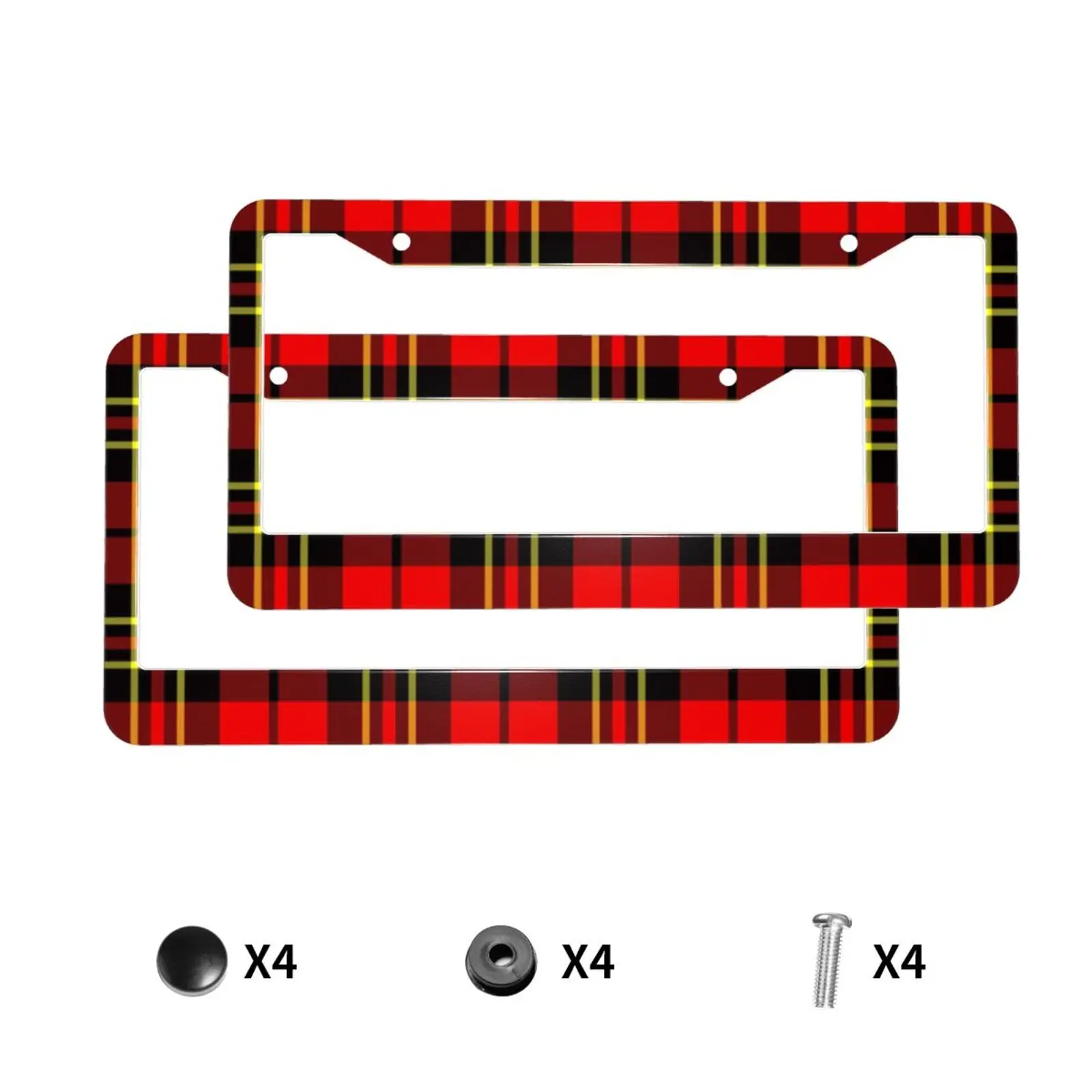 Plaid Checkered License Plate Frames Stainless Steel Accessories Cars Decor with 2 Holes and Screws Fits Standard US CA Vehicles