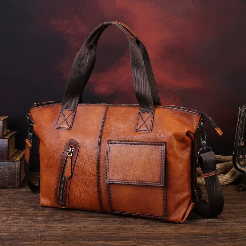Genuine leather business men's single-shoulder briefcase, large-capacity multi-functional handbag, high-end crossbody bag