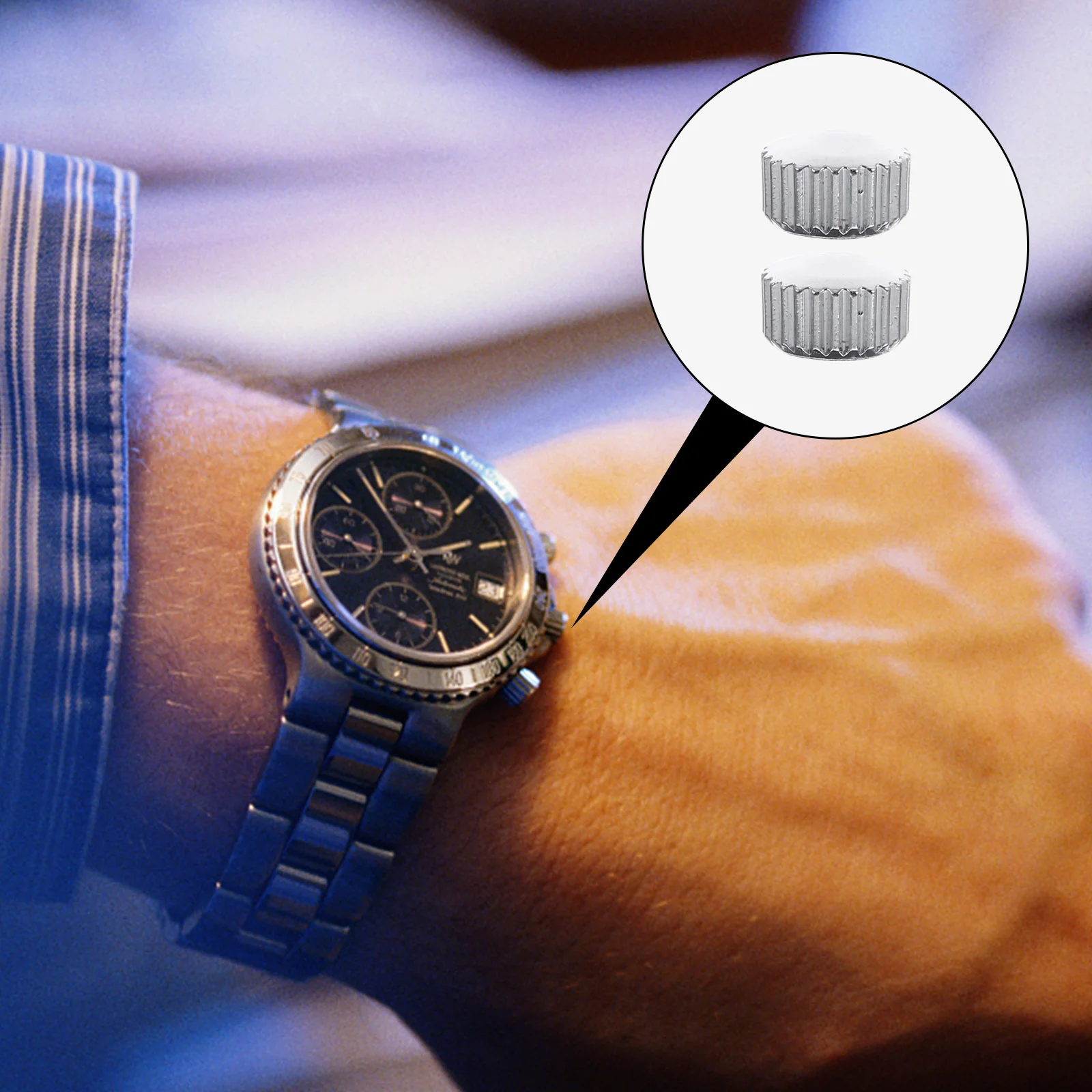 

2Pcs Stainless Steel Watch Crowns Replacements for Repairing Watches Professional Durable Parts Watch Crowns Watchmaker Supply