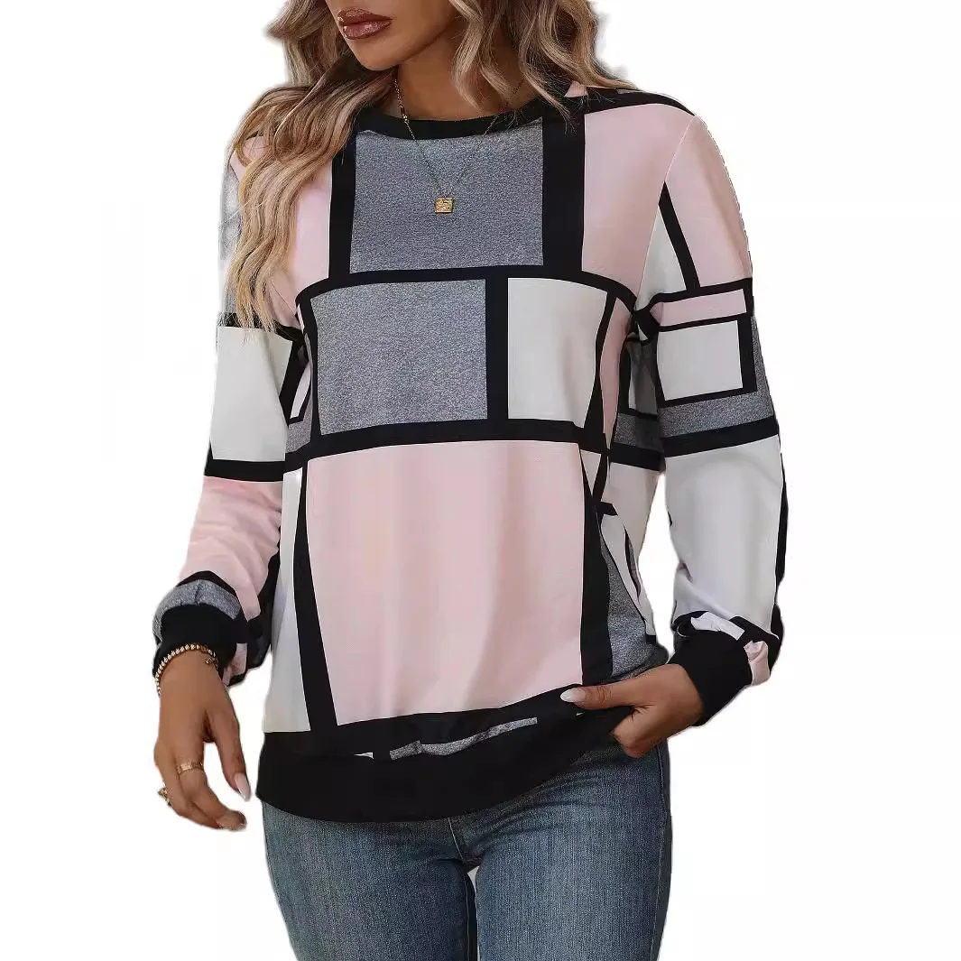 Women\'s Printed Loose Pullover Sweater, Plaid Jacket, K-pop Clothes, Spring and Autumn, New