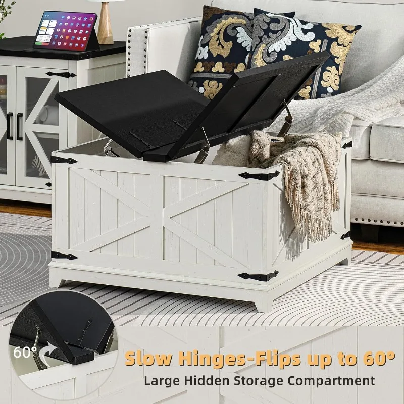 Salontafelsets 3-delig, grote bijzettafels met laadstation en salontafel met verborgen opbergvak