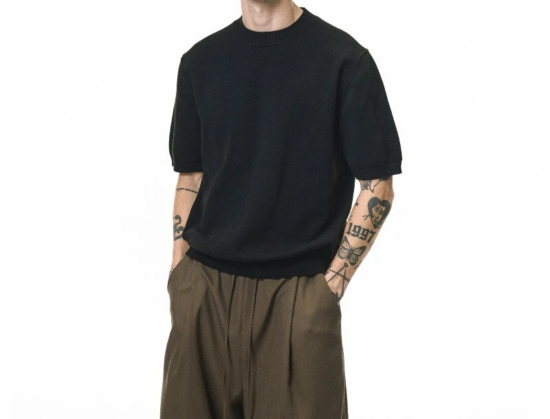

Men's T-shirt 2026 Spring New Trendy Brand Loose Warm Knitted Short-sleeved Crew Neck Sweater