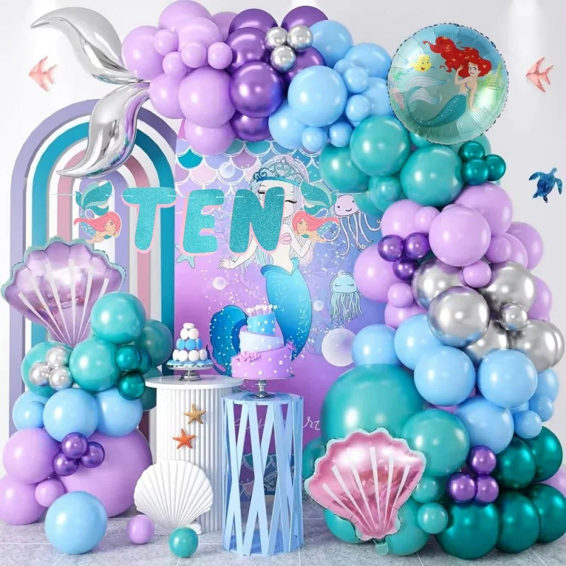 

1 Set Children's Cute Mermaid and Shell Party Decoration Latex Purple-blue Balloon Set For Girls' Birthday Party Decoration