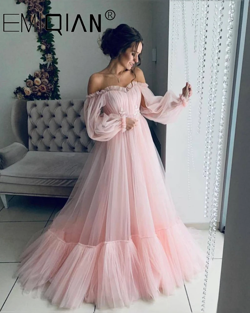 Abiti da festa da ballo con spalle scoperte Manica lunga Khuчка плаğinя Abito da sera formale con lacci in tulle principessa lungo