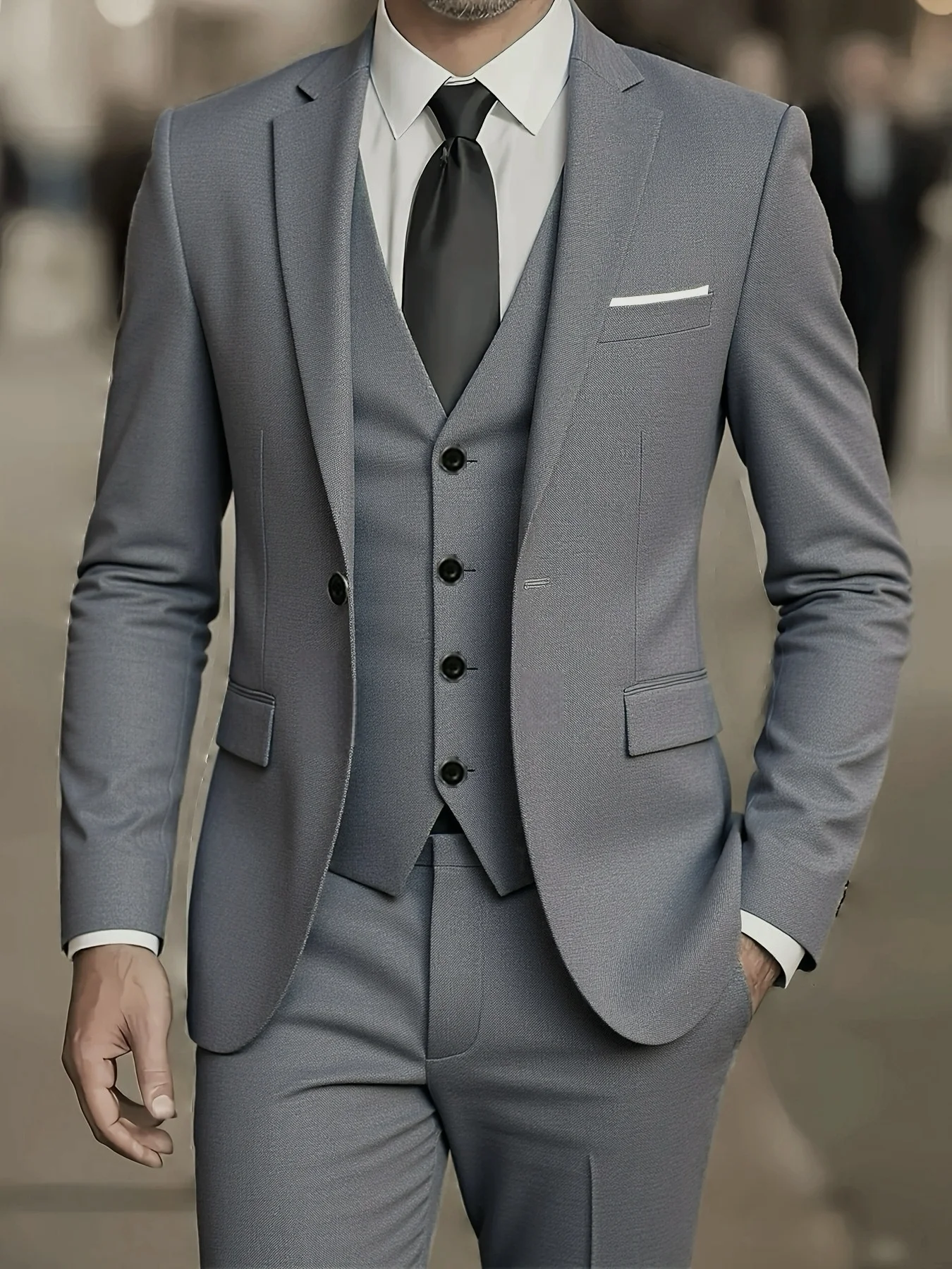

Men's Office Essential 3-Piece Suit Single Breasted Solid Color Elegant Party Wedding Set
