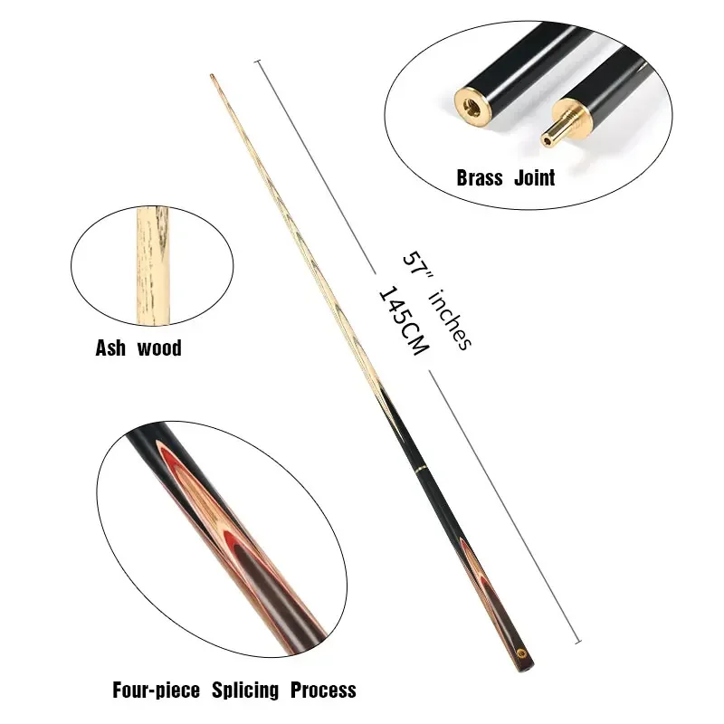 Professional 57-Inch 3/4 Section Snooker Cue Stick with 10mm Skill Pool Accessories Ash Wood and Carbon Fiber Butt Sleeve