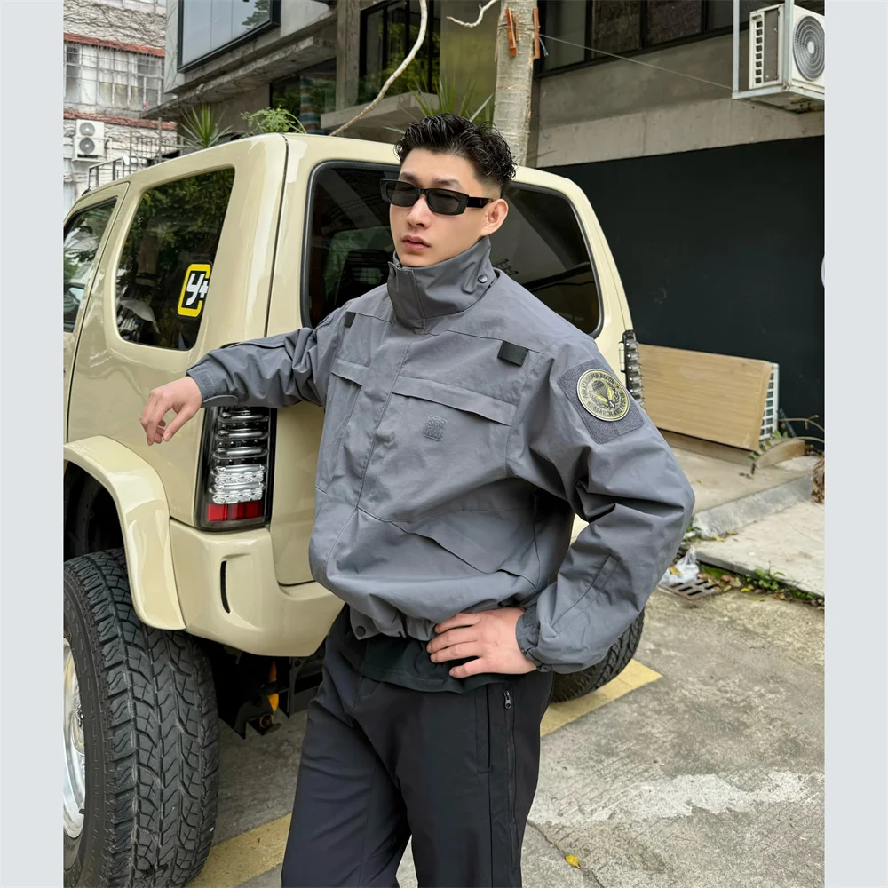 

Hard Shell Jacket Men Military Style Police Stripe 3M Print Triple Defense Oversized Spring-Fall Outdoor Commute Coat