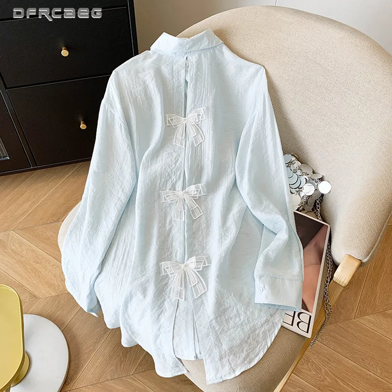 

Summer Thin Loose Women Blouse With Back Butterfly Splicing Casual Long Sleeved Sunscreen Shirt Clothing For Woman,