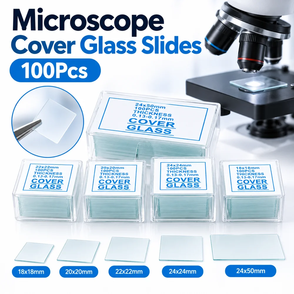 100Pcs Transparent Microscope Cover Glass Glass Square Rectangle Microscope Slides Coverslips 0.13-0.17mm Thickness Pre-Cleaned