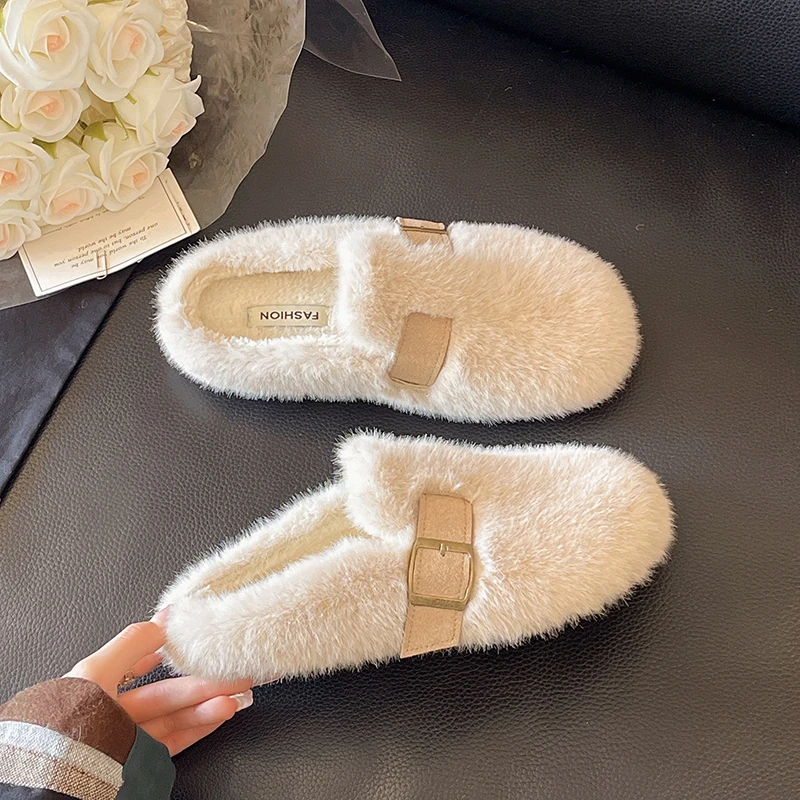 Red Plush Closed-Toe Fuzzy Slippers for Women, Autumn and Winter, Soft Sole, Extra Fleece, Comfy for Pregnant Women - view 4