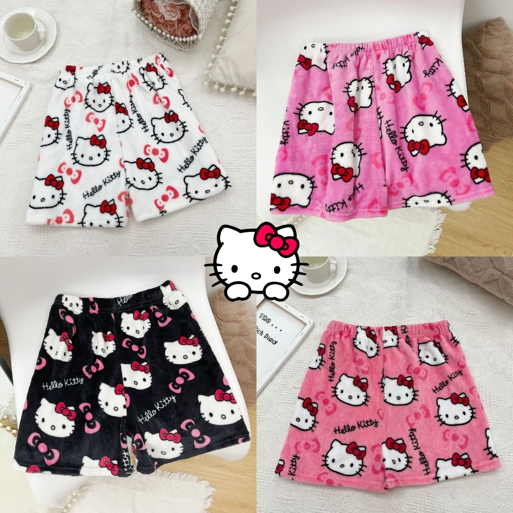 Hello Kitty Pants Sanrio Summer Couple Clothing Shorts Y2K Shorts Kawaii Flannel Fashion Pajamas Pants Girl Gift Women Home Pant