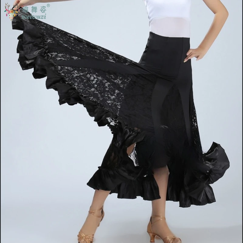 Traje de competición de Danza moderna de Tango para mujer, falda de baile de salón de vals Flamenco, falda larga española de Swing grande clásica