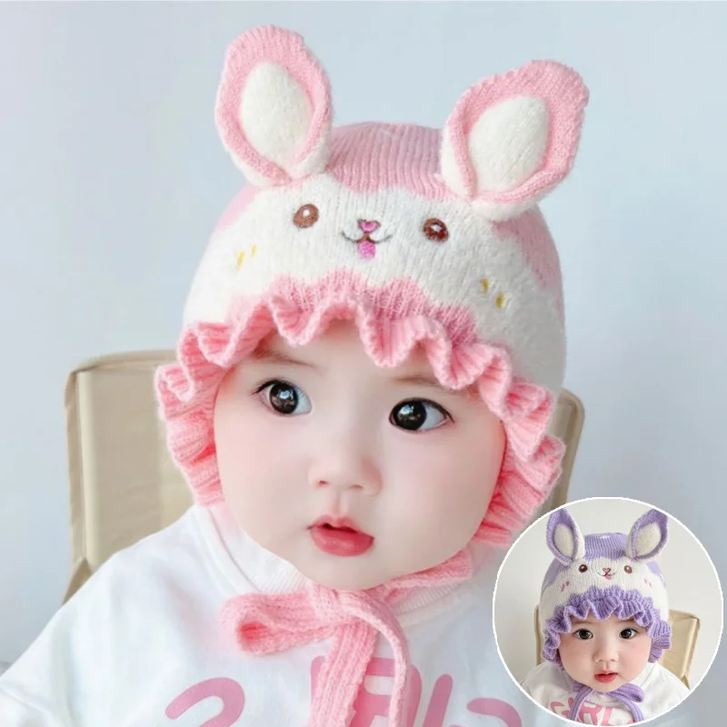 

Adorable Rabbit Themed Beanie Warm Fleece Lined Winter Cap for Infants Baby Unisex Knitted Hat with Long Floppy Bunny Ears