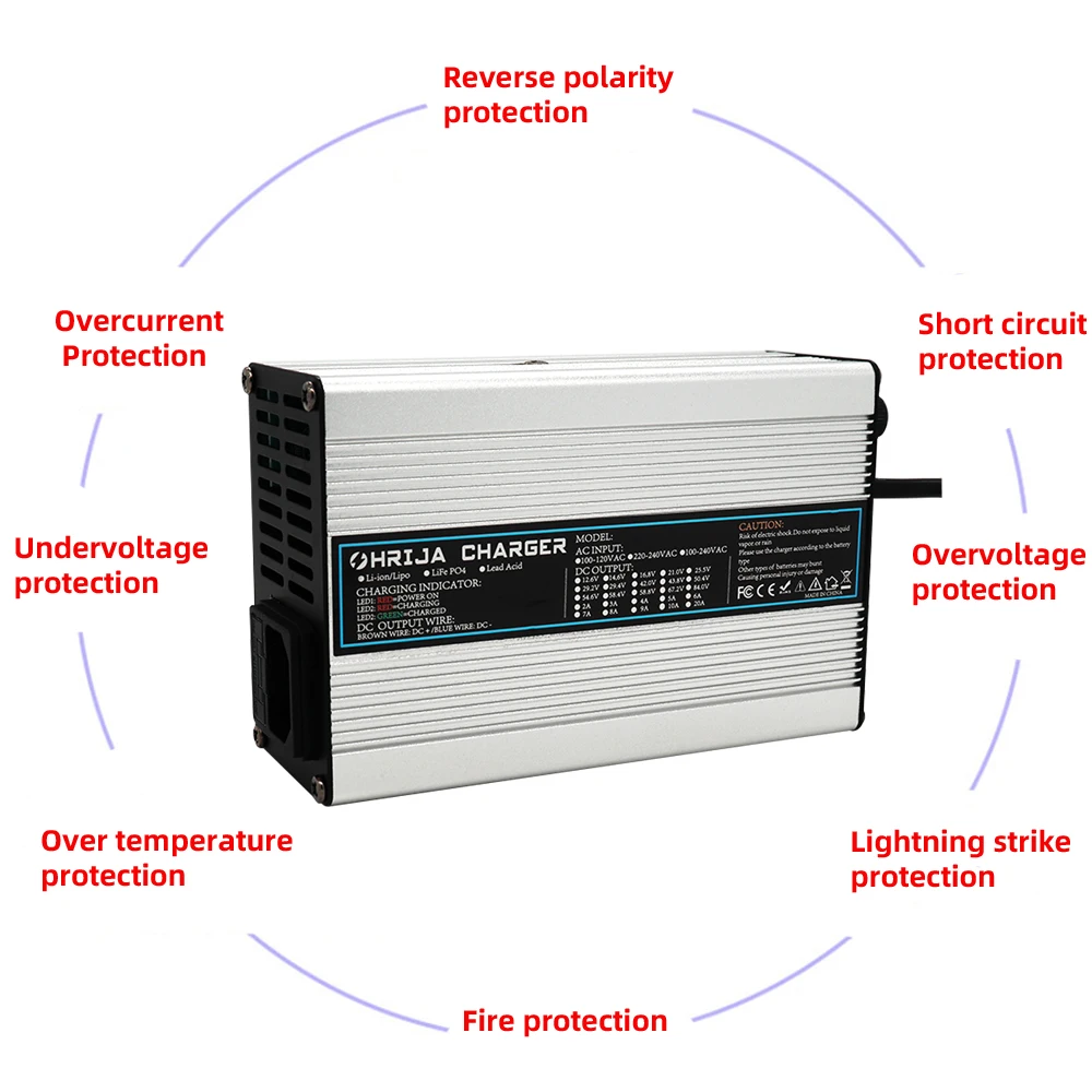 Imagem -03 - Ohrija-carregador Inteligente para Carro Elétrico Caixa de Alumínio Adequado para 20s 64v Outdoor Lifepo4 Bateria 73v 4a Seguro e Estável