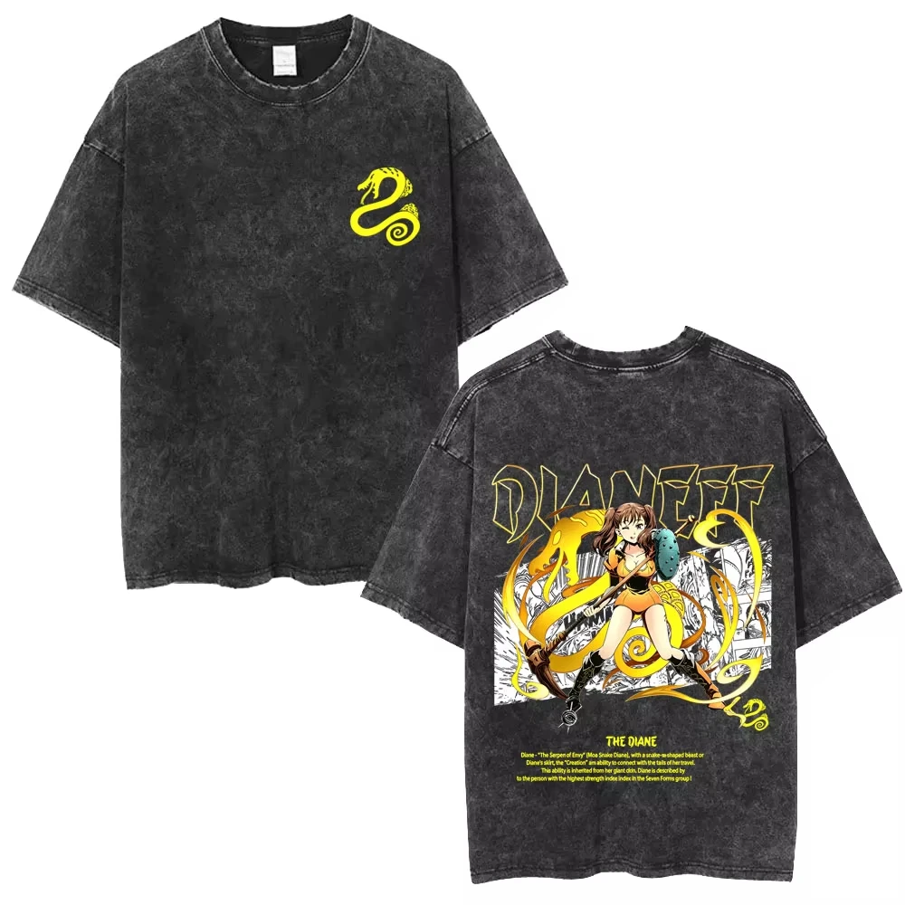 Washed Vintage Anime The Seven Deadly Sins Boar's Sin of Gluttony Merlin T-shirt Men Manga Oversized Graphic Short Sleeve Summer - view 2