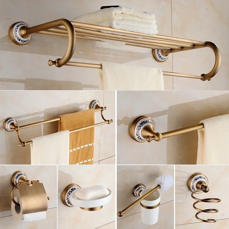 Juego de accesorios de baño antiguos, toallero, soporte de papel higiénico, accesorios de decoración de baño de cerámica