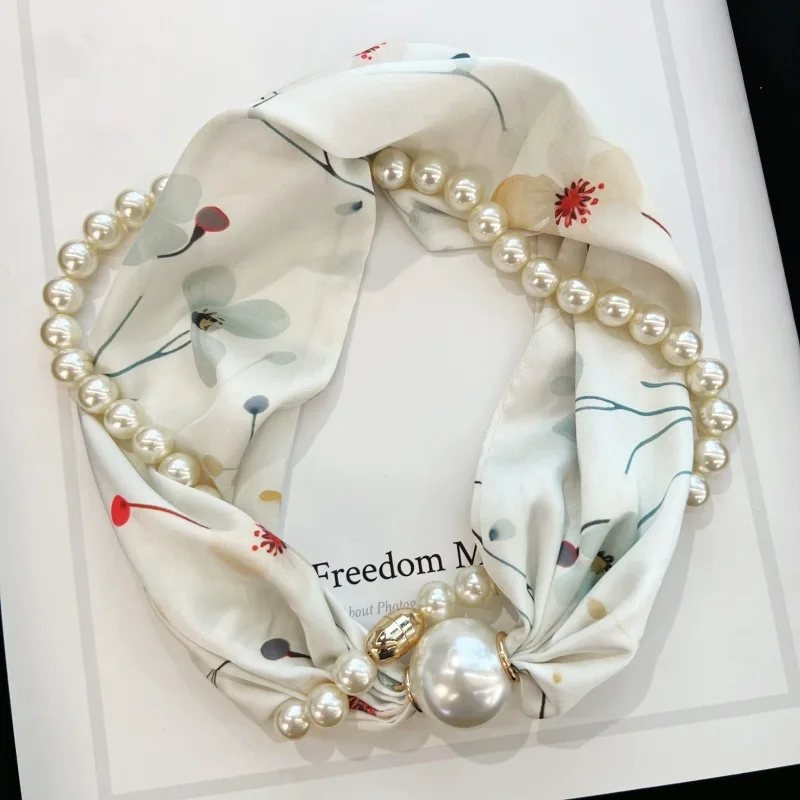 Collar de perlas con cierre magnético para mujer, bufanda con protección del cuello para camisas, bufanda fina para primavera, verano y otoño, invierno 2024