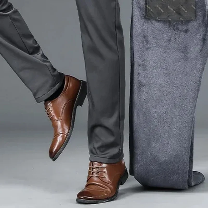 

Men's autumn/winter fashionable business casual pants, elastic slim fit warm and plush suit pants, work clothes