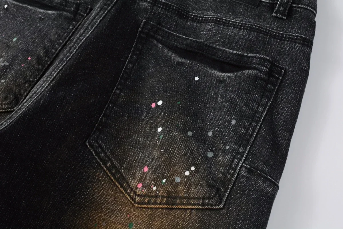 

Мужские джинсы High Street 2025 года, узкие американские потертые уличные рваные джинсы с пуговицами и граффити