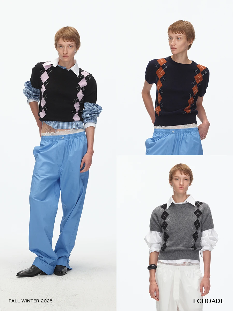 

ADE 25 Autumn Winter New Skin-friendly 00 Wool ort Sve Knitted round Ne Geometric Pattern Casual Sle Women's Top