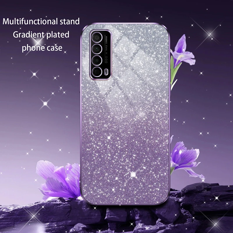 Shiny Glitter Plating Silicone Case for Huawei P smart 2021 Y7a Coque Camera Lens Soft Back Cover