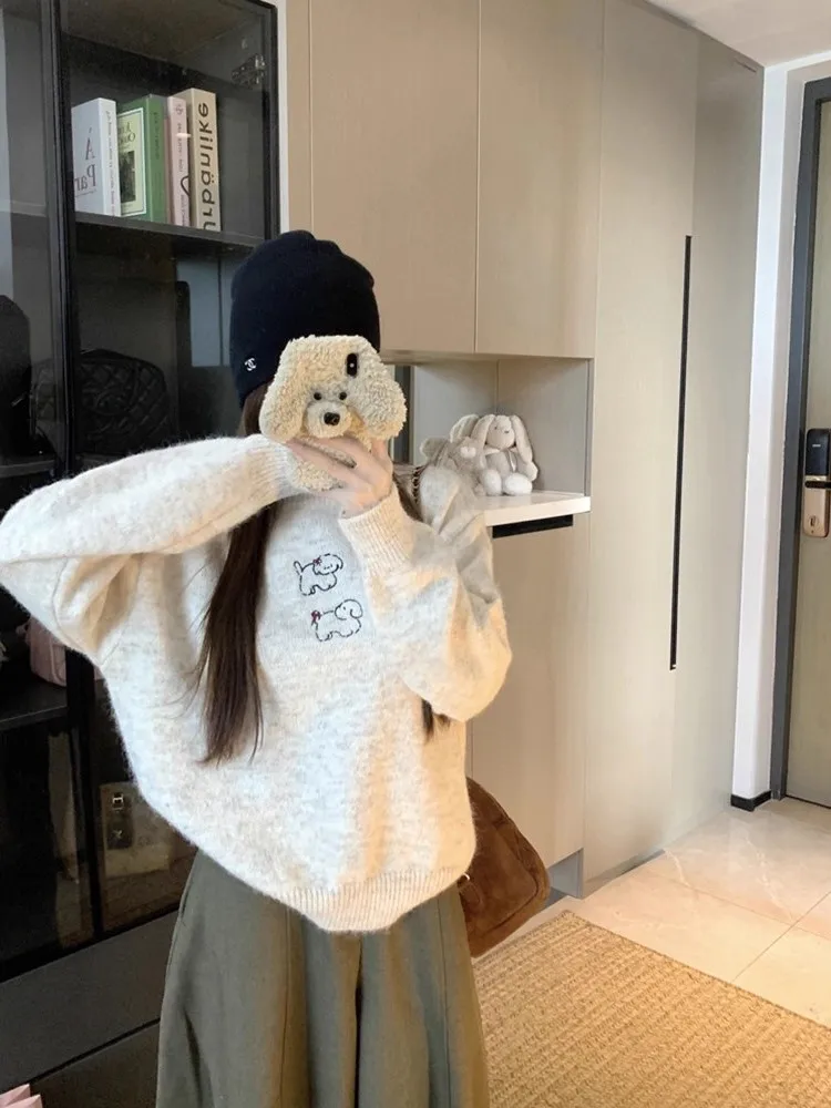 Suéter de Punto ueso con Cuello Redondo para Mujer, Estilo Hoado y Casual, Prenda Interior para Primavera, Otoño e Invier...