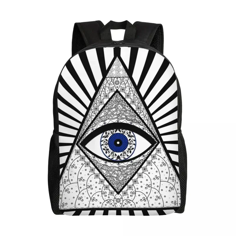 

Evil Eye Good Luck Charm Energy Triangle Backpack Geometric Amulet Nazar College School Travel Bags Bookbag Fits 15 Inch Laptop