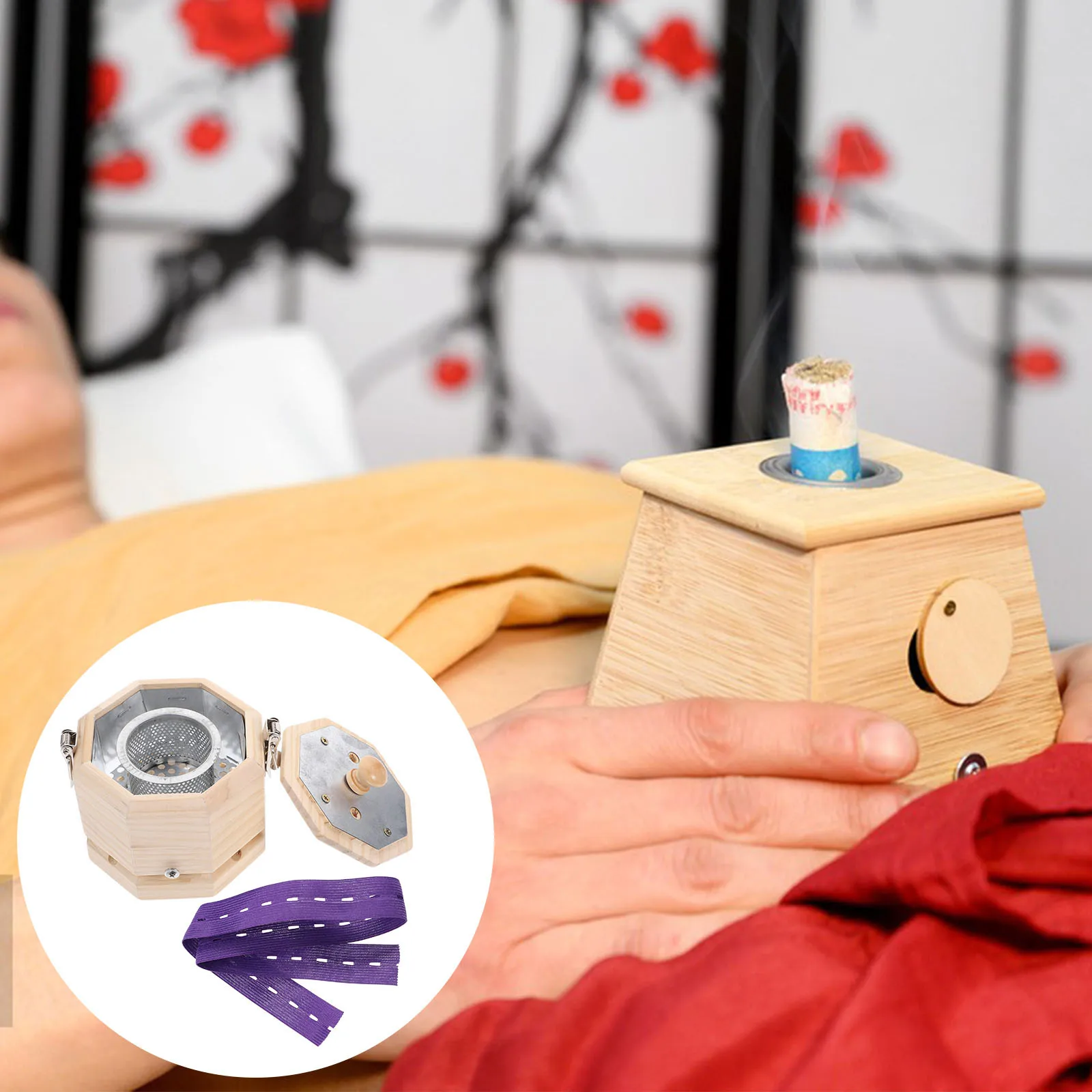 

1Pcs Household Moxibustion Box Bamboo Solid Wood Durable High Temperature Resistant Navel Belly Therapy