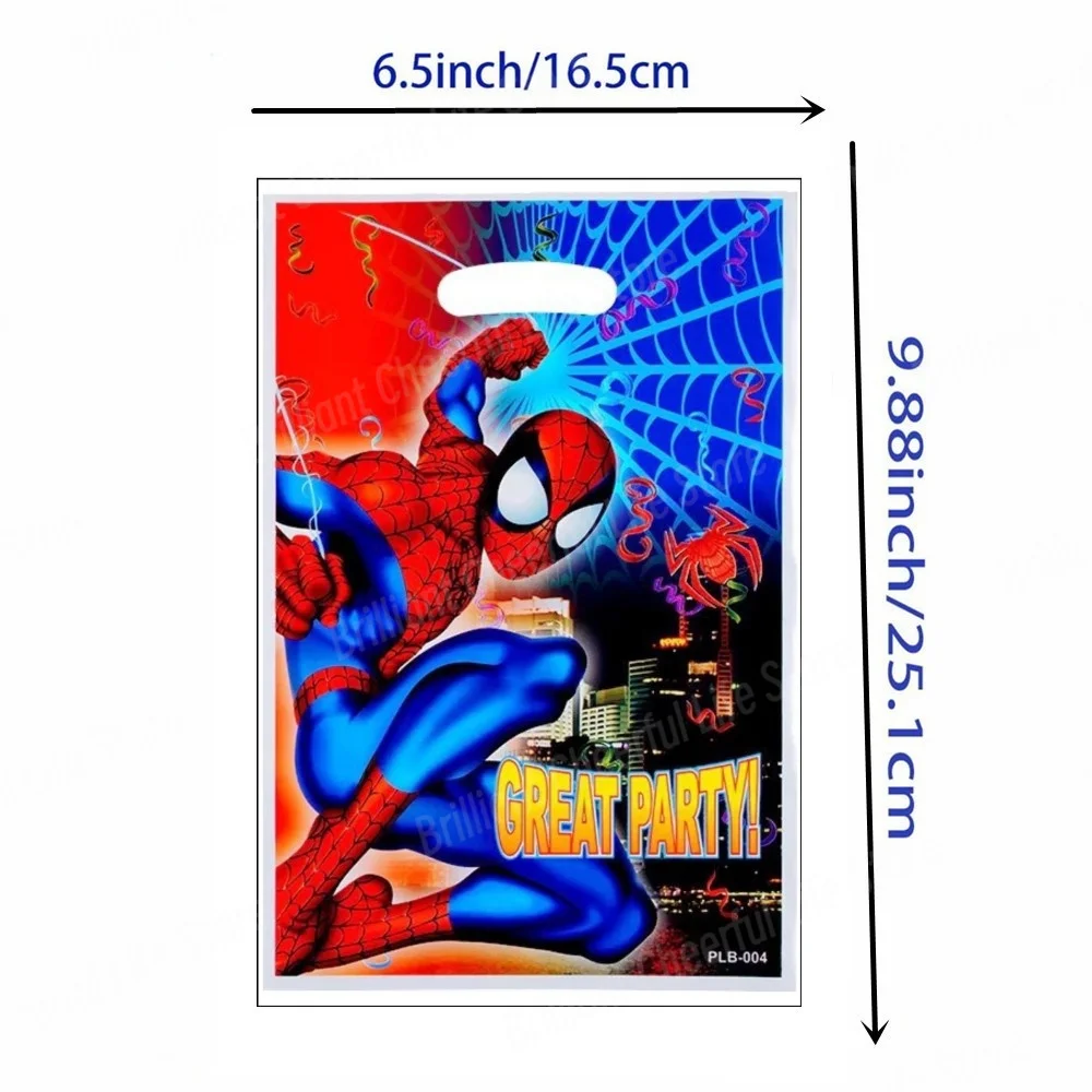 10/20/30Pcs Spiderman Party Gift Bags Spider Theme Plastics Candy Bag Boy Loot Bag for Kids Birthday Party Favors Supplies Decor