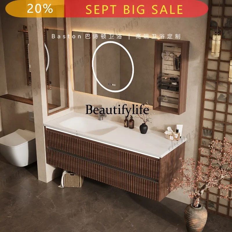 B178 New Chinese walnut hot bending integrated basin bathroom cabinet combination washbasin cabinet