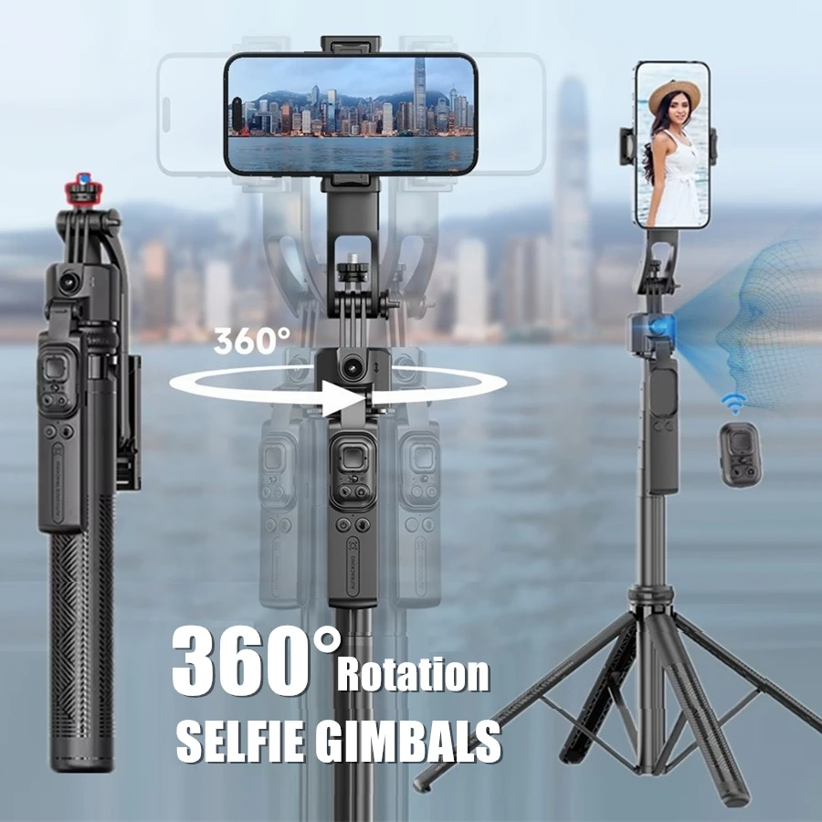 163cm/64.3''Portable Selfie Tripod Wireless Remote Stabilizer 360°Rotation Facial Tracking Gimbals for Video Record Live Stream