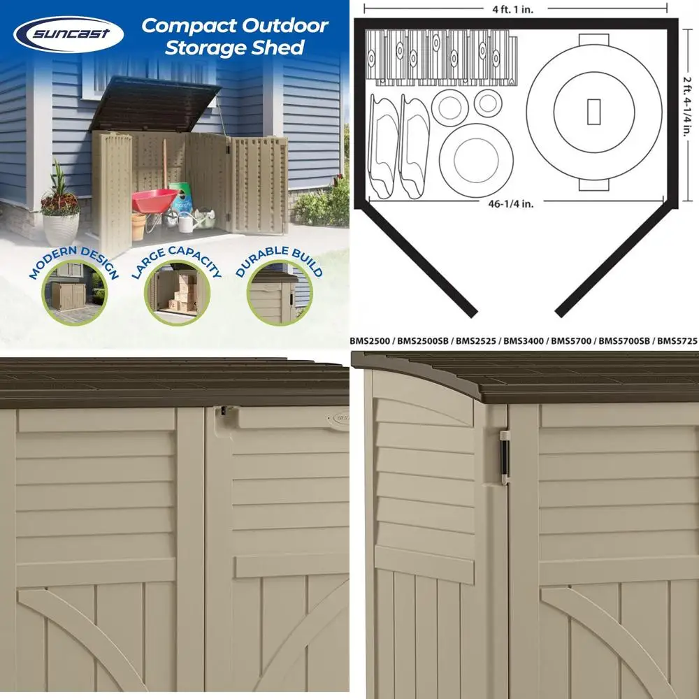 

Compact Horizontal Shed - 34 Cu. Ft. Outdoor Storage, Lockable Resin, Ideal for Tools, Bins, Bikes & More
