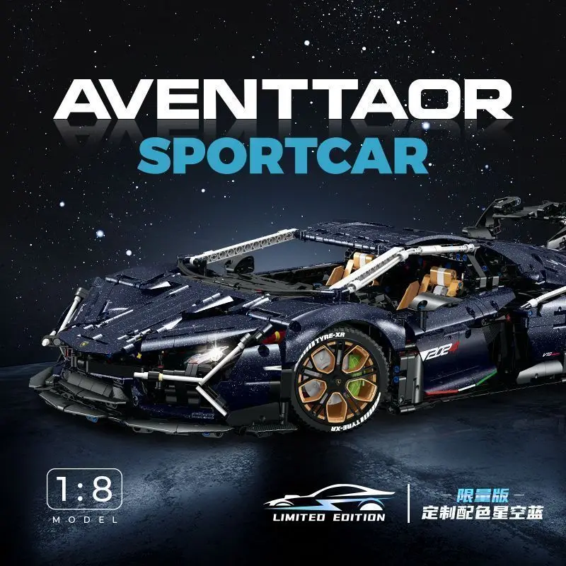 

Ancient Encouragement 10624 Starry Sky Blue LAMBO Sports Car Remote Control Car Model Assembly Building Block Toy