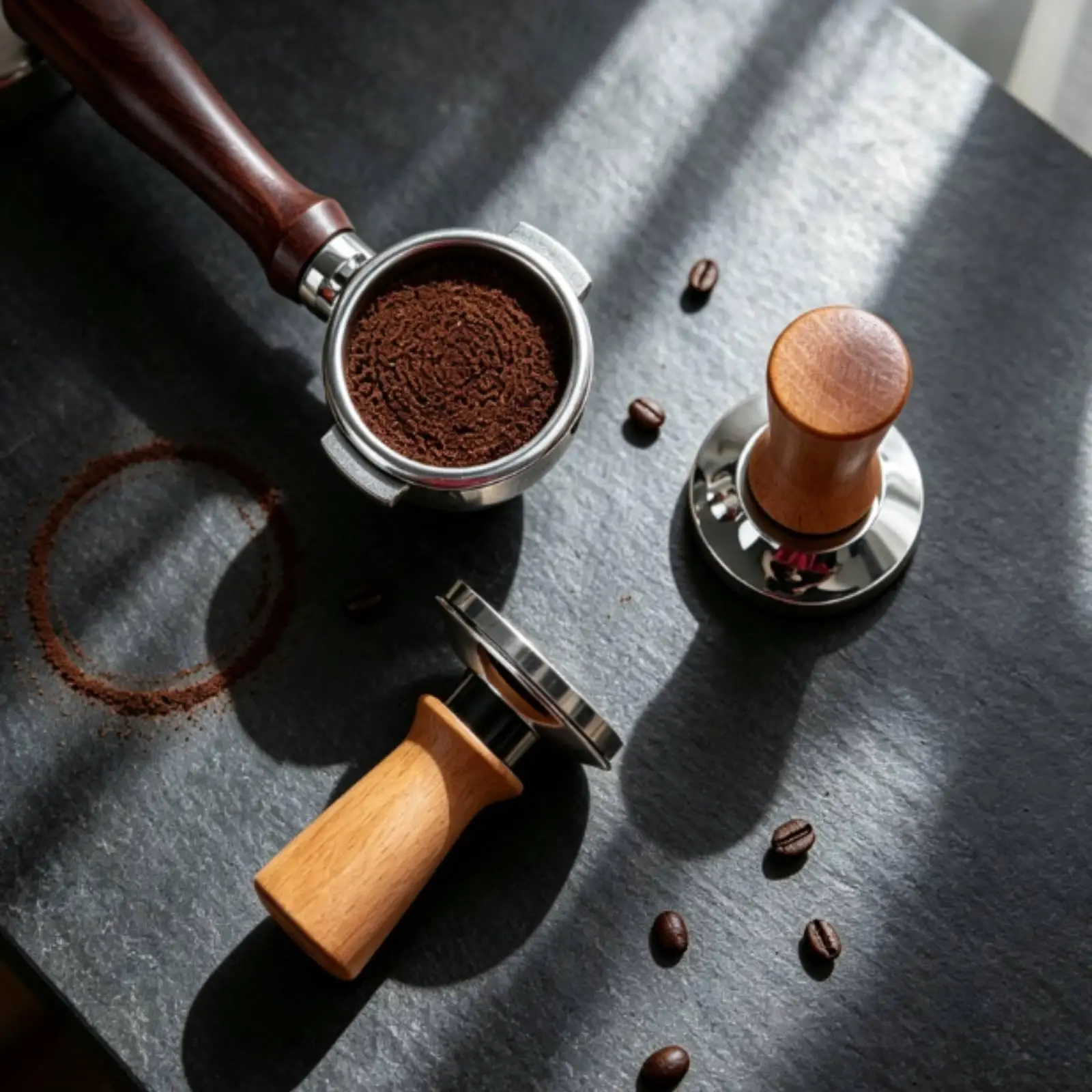 Beech Wood Coffee Tamper Spring Loaded Espresso Tamp Tool Compact Design for Coffee Machine Parts Barista