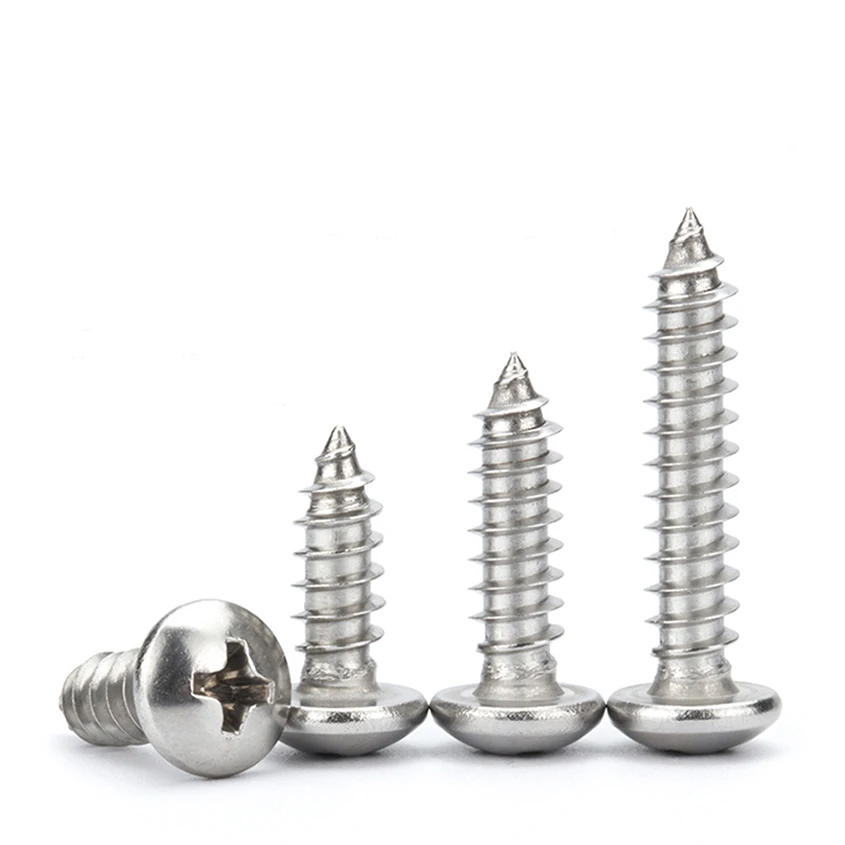 304 Stainless Steel Round Head Cross Self tapping Screw, Pan Head Cross Wood Screw,  M1 M2 M3 M3.5