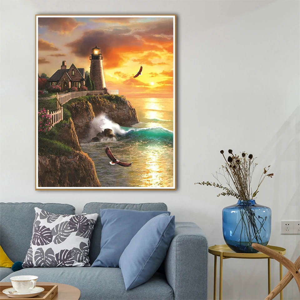 AB Drills Diamond Painting New Arrivals 5D Lighthouse Cross Stitch Art Embroidery Mosaic Sale Decor Wall Stickers Kit