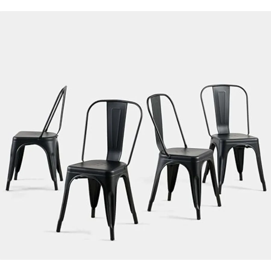 

Металлические обеденные стулья, набор из 4-х промышленных штабелируемых кухонных стульев для кафе, бистро, для использования в помещении и на открытом воздухе, полуночный черный цвет
