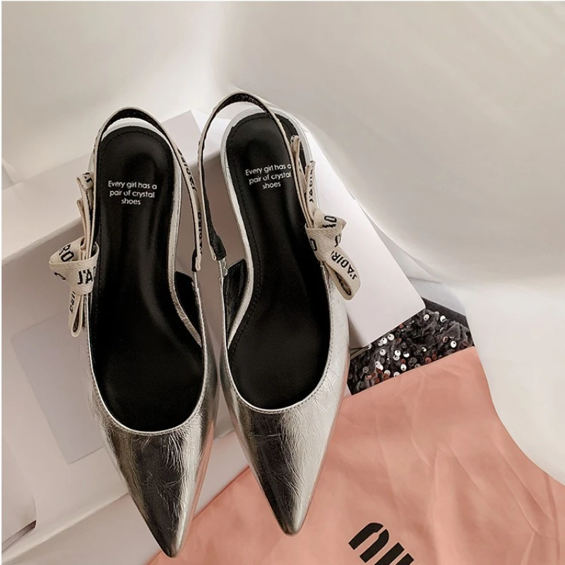 صنادل نسائية صيفية جديدة لعام 2025، صنادل مدببة بفيونكة، كعب منخفض محبوك بفم خفيف #5