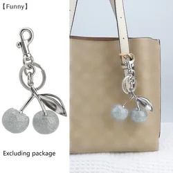 〔Funny〕Fashion Glitter Silvery Cherry Keychain Fruits Cherries Pendant Car Keyring For Coach Handbags Shoulder Bags Accessories