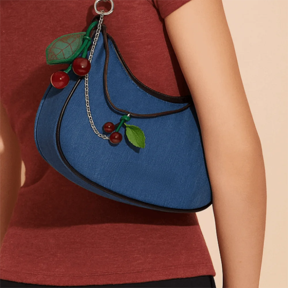 

Cute DIY Cherry Bag Pendant Pu Leather Metal Chain Charm Bag Accessory Key Chain Lanyard Bag Chain Charms Backpack