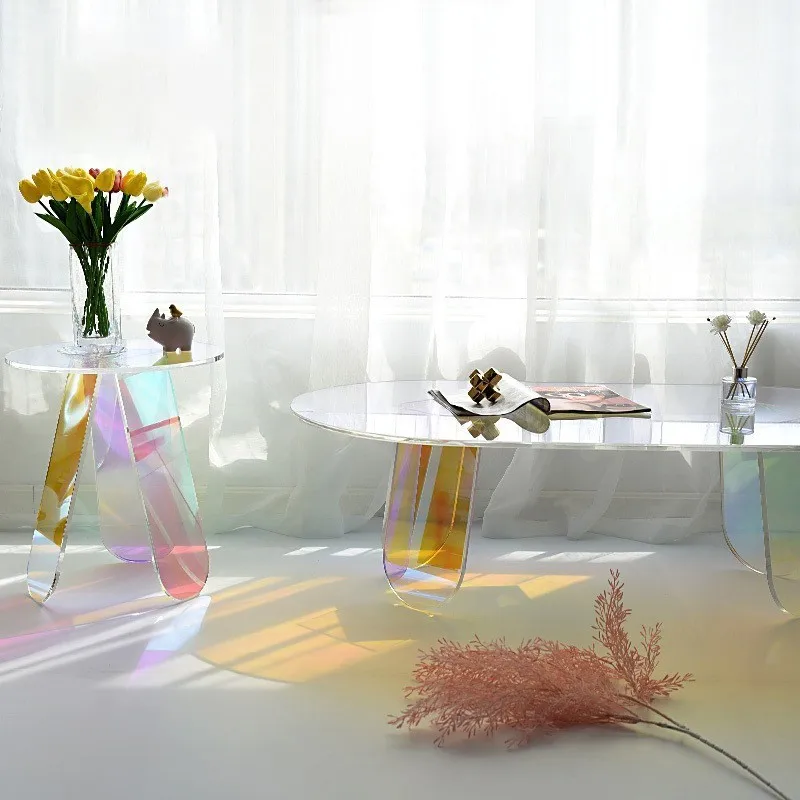 FULLOVE The Fairy Tea Table Beside The Sofa In The Living Room Of Acrylic Colorful Tea Table Small Transparent Table Sofa Table