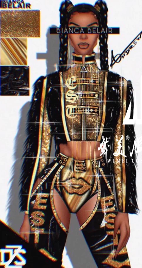 럭셔리 분위기 블랙 골드 의류 나이트클럽 무에타이 복싱 산다 스포츠 세트 격투 무대 공연 드레스 사이즈 S M L