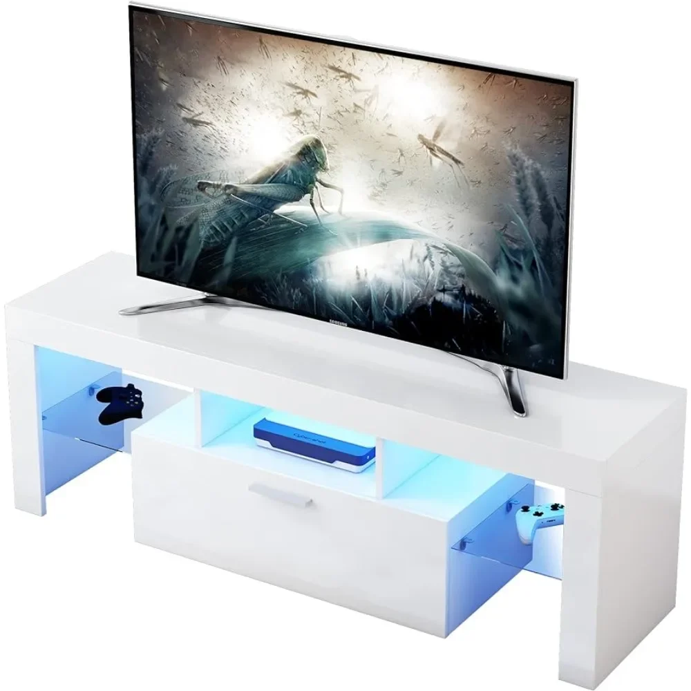 

Furniture Living Room LED White TV Stand for 55 Inch TV Modern Gaming Entertainment Center Furnitures Shelf