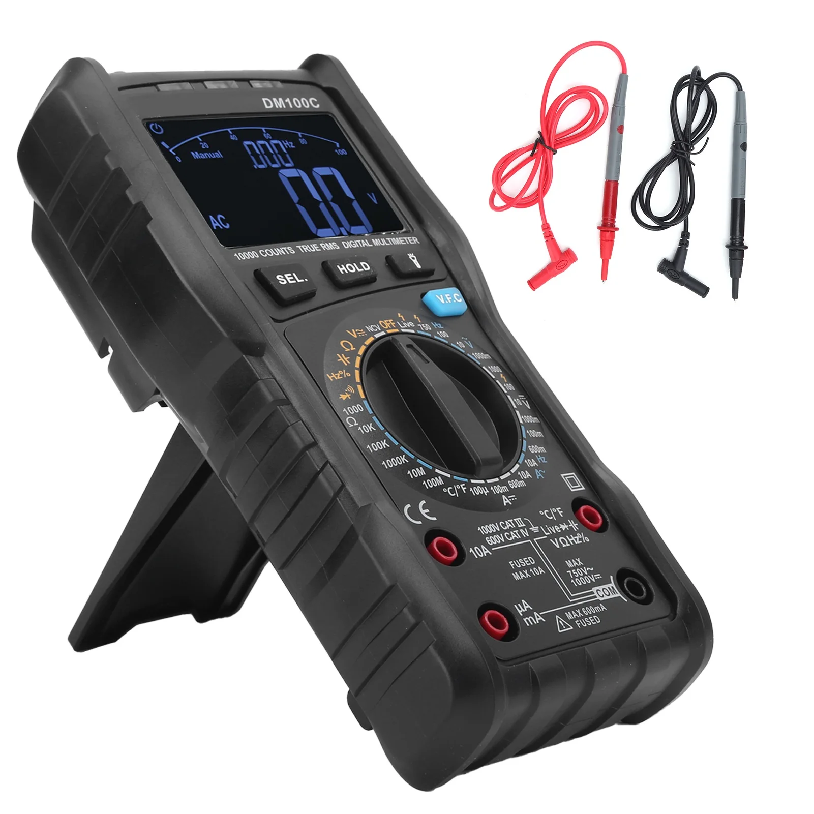 DM100C Digital Multimeter Anti-burn LCD Display For DC AC Voltage Current Resistance Capacitance For Temperature Electrician Too