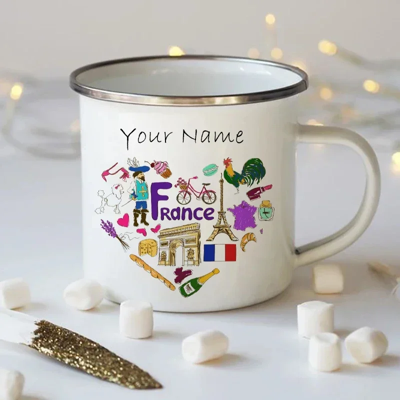Original Mugs Coffee Cups Personalized Customized Enamel Metal Mug France Cups for Coffee and Tea Reusable Cup Cupshe Drinkware