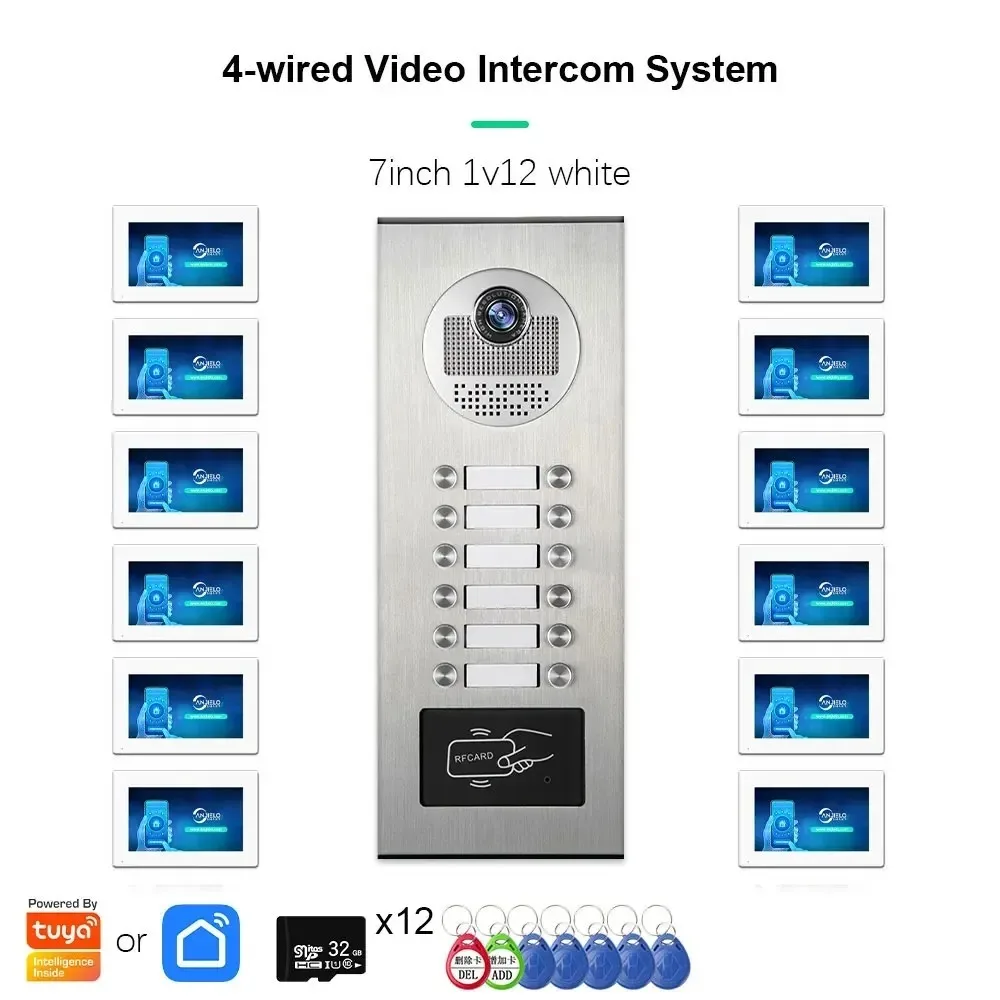 

ANJIELO 7-inch 2/3/4/6/8/10/12-unit multi-unit doorbell video intercom system 1080P display Tuya smart video doorbell
