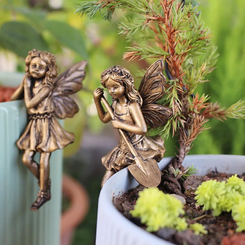 Vintage Bronze Fairy Hanging Flower Pot Garden Patio Decor