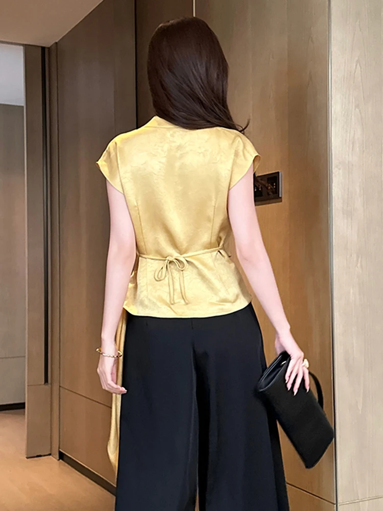Women's French Elegant Professional Shirt Feminine Casual Ribbon Folds Loose Tops Female Party Work Blouse Sweet Clothes Mujer