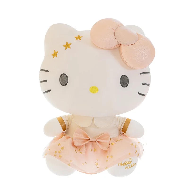 Peluche Kawaii Sanrio Hello Kitty Grande bambola di pezza Simpatico animale riempito Regalo di compleanno per bambini per ragazze Edizione in oro bianco