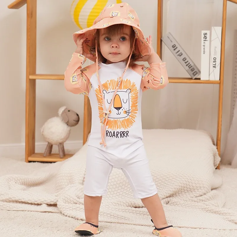 One-piece Swim Suits for Kids Baby Sun Protection Surfing Suit for Boy Girl Beach Swimwear with Hat Child Swimming Suit